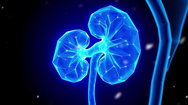 human kidney anatomy made by polygonal line futuristic background