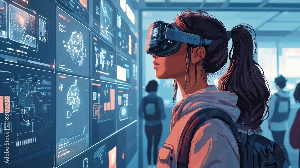 Aufkleber exploring innovative learning techniques futuristic education space digital environment immersive au