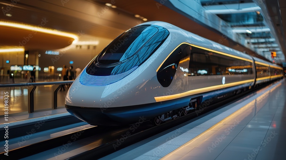 Aufkleber futuristic train racing through a luminous tunnel sci-fi setting digital art high-speed environment 