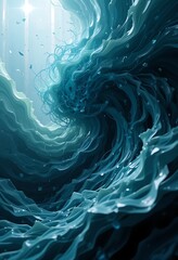 Abstract Teal Swirling Liquid Forms Artistic Design