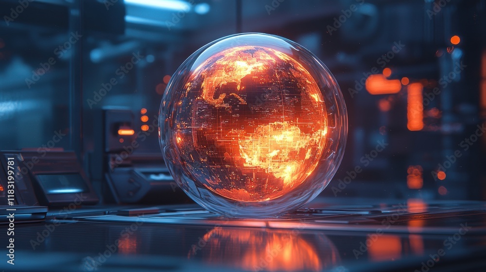 Leinwandbilder Visualizing global data holographic globe display in futuristic environment real-time analysis from a technological perspective