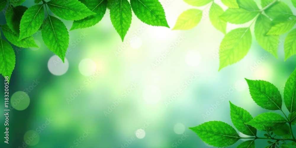 Poster lush green foliage frame with soft bokeh background ideal for nature-themed designs