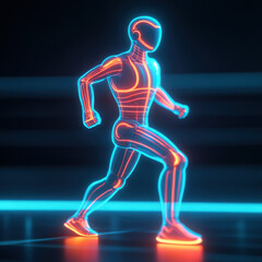 Obraz premium Futuristic neon runner in motion showcasing advanced tech design.
