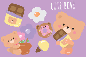 Cute Bear Character Illustration with Desserts