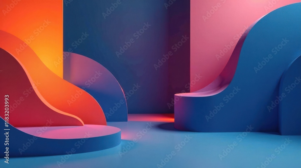 Poster Abstract Colorful 3D Rendered Shapes with Dynamic Lighting and Smooth Curves