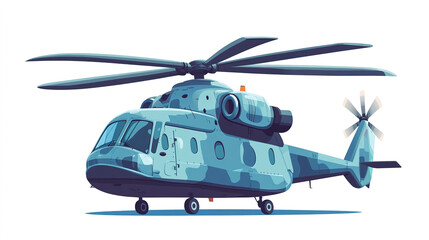 Obraz premium Versatile helicopter in cartoon flat style, featuring rotor blades, white background. 