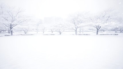 Obraz premium Winter Snowscape Serene Trees Under Falling Snow