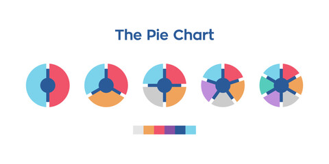 Pie chart set. Colorful diagram collection with 2,3,4,5,6 sections or steps. Circle icons for infographic, UI, web design, business presentation. Vector illustration.