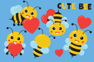 Playful Cute Bee Illustration with Hearts