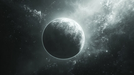 Obraz premium Exploration of a distant planet surrounded by cosmic clouds and starlight