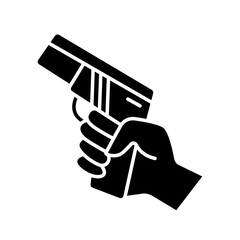 Gun in hand icon in glyph style
