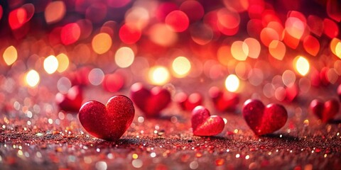 Fototapeta premium Miniature Valentine's Day Heart Background: Tilt-Shift Romantic Red Hearts