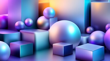 Abstract Colorful Spheres and Cubes Composition
