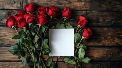 Flat lay of blank A4 paper on a wooden table with a rose flower bouquet, creating an elegant and peaceful workspace. Perfect for creative design, stationery, floral arrangements, and artistic crafts.