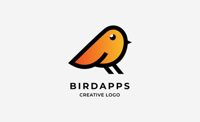 Logo bird with bold line and gradient orange color for apps or web. Modern, minimalist and colorful.