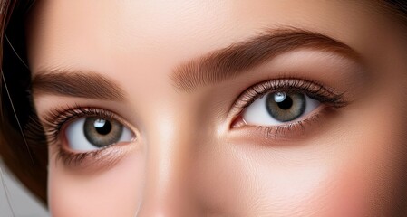 Obraz premium Primer plano de un rostro femenino de piel perfecta y luminosa en concepto de fotografía cosmética