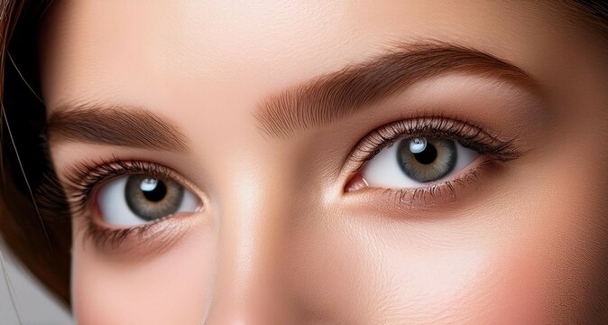 Primer plano de un rostro femenino de piel perfecta y luminosa en concepto de fotograf&iacute;a cosm&eacute;tica