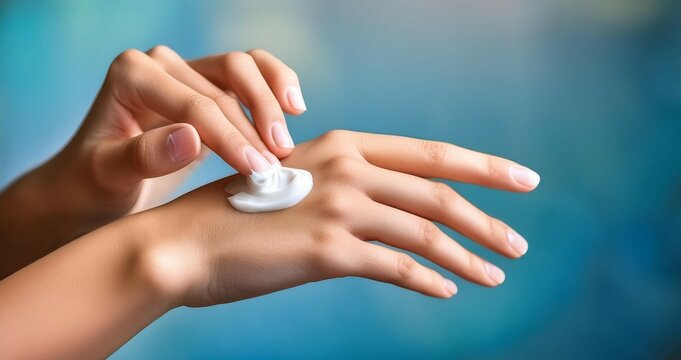Primer plano de un par de manos jovenes untando crema corporal en la piel suave