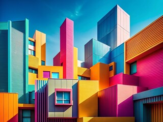 Minimalist Abstract Cityscape: Bold Geometric Shapes & Vibrant Colors