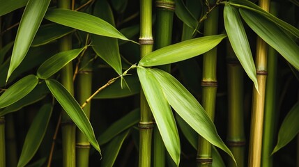 Obraz premium A detailed macro shot of overlapping bamboo leaves, their veins creating a bold and natural texture