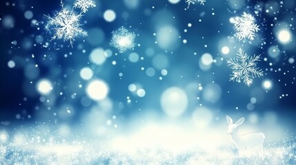 Fototapeta premium Winter Wonderland Scene with Reindeer and Snowflakes