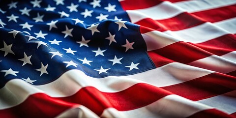 Fototapeta premium Minimalist American Flag Close-Up: Vibrant Stars & Stripes, Patriotism Symbol
