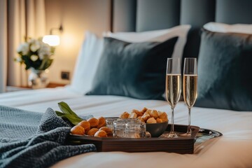 Romantic Bedside Treats Champagne and Pastries