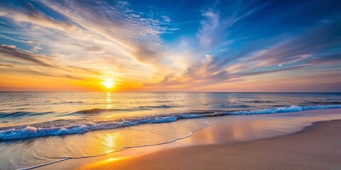 Obraz premium Minimalist Beach Sunset Landscape Photography: Serene Coastal Scene at Golden Hour