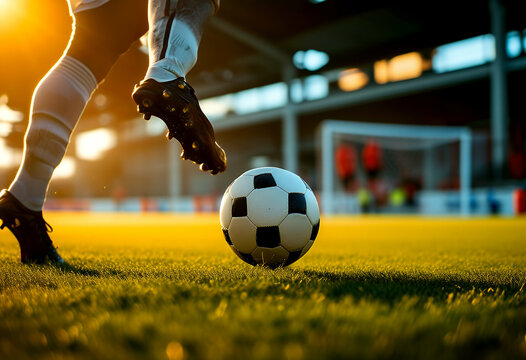 kicking ball soccer closeup kick nobody fun green brown field kickoff symbol grass goal simple shoe abstract team equipment
