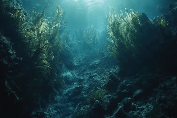 Fototapeta premium Underwater view of vibrant marine plant life in a tranquil ocean setting