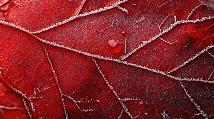 Obraz premium A macro shot of a red maple leaf with frost-covered veins, radiating seasonal elegance