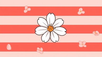A vibrant illustration featuring a central flower on striped background, combining nature with playful colors for a cheerful aesthetic.
