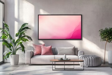 Abstract Pink Art Decorates Modern Living Room