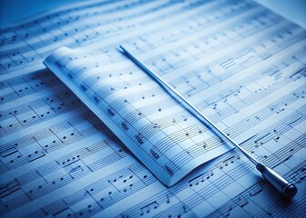 Minimalist Blue Orchestral Score & Conductor's Baton