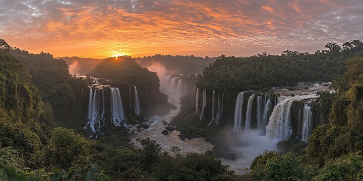 Iguazu Falls Sunrise: A Dramatic Panorama of Cascading Water