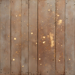 Layers of gold and bronze sparkles on faded wooden surface create warm, inviting atmosphere