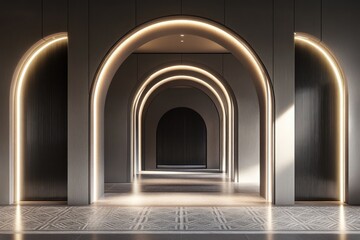 Obraz premium Illuminated Archway Corridor Modern Interior Design