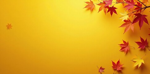 Autumn foliage on a warm yellow background with fallen leaves scattered around, leafy landscape, fall foliage, seasonal change