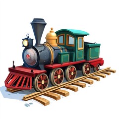 Flat train clipart design, colorful and simple, isolated on white background.  