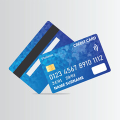 This illustration showcases both side of a credit card, emphasizing a sleek, professional design. This design is suitable for financial service advertisements, digital wallet applications etc.
