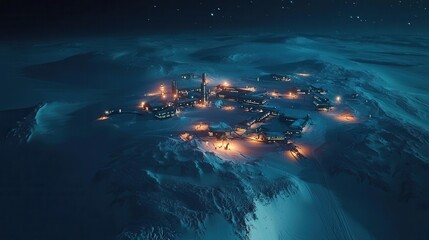 Remote Arctic Research Station Illuminated Under Night Sky