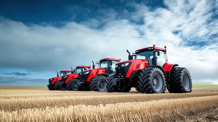 Obraz premium Farming action with tractors rural landscape agricultural machinery open field ground level efficiency in agriculture