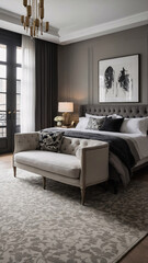 Luxurious black and white bedroom with high end furniture expansive windows and a refined contemporary minimalist look Contemporary Interior Design Inspiration