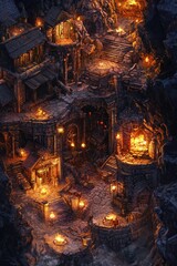 Enchanted Underground Kingdom of Dwarves with Glowing Gems and Mines