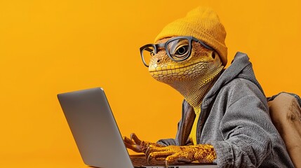 Lizard Working on Laptop