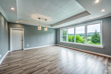 Obraz premium Minimalist Empty Room: Light Gray Spacious Modern Interior Design Panoramic