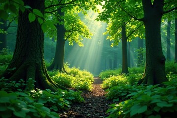 Fototapeta premium Dense foliage obscures forest floor undergrowth thick, dense, foliage, leafy