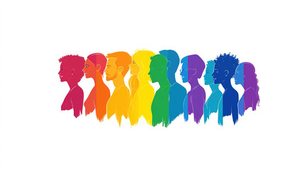 Obraz premium Group of colorful people silhouettes, united, isolated on white background. 