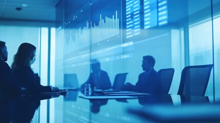 Business Analysts Reviewing Data on Interactive Display