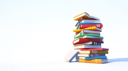 a 2D cartoon illustration of a stack of business books, symbolizing knowledge and growth, white background--ar 16:9